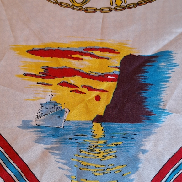 Norwegian Themed Souvenir Scarf By Hans Stub Collection with Red & Blue Accents - Picture 14 of 14
